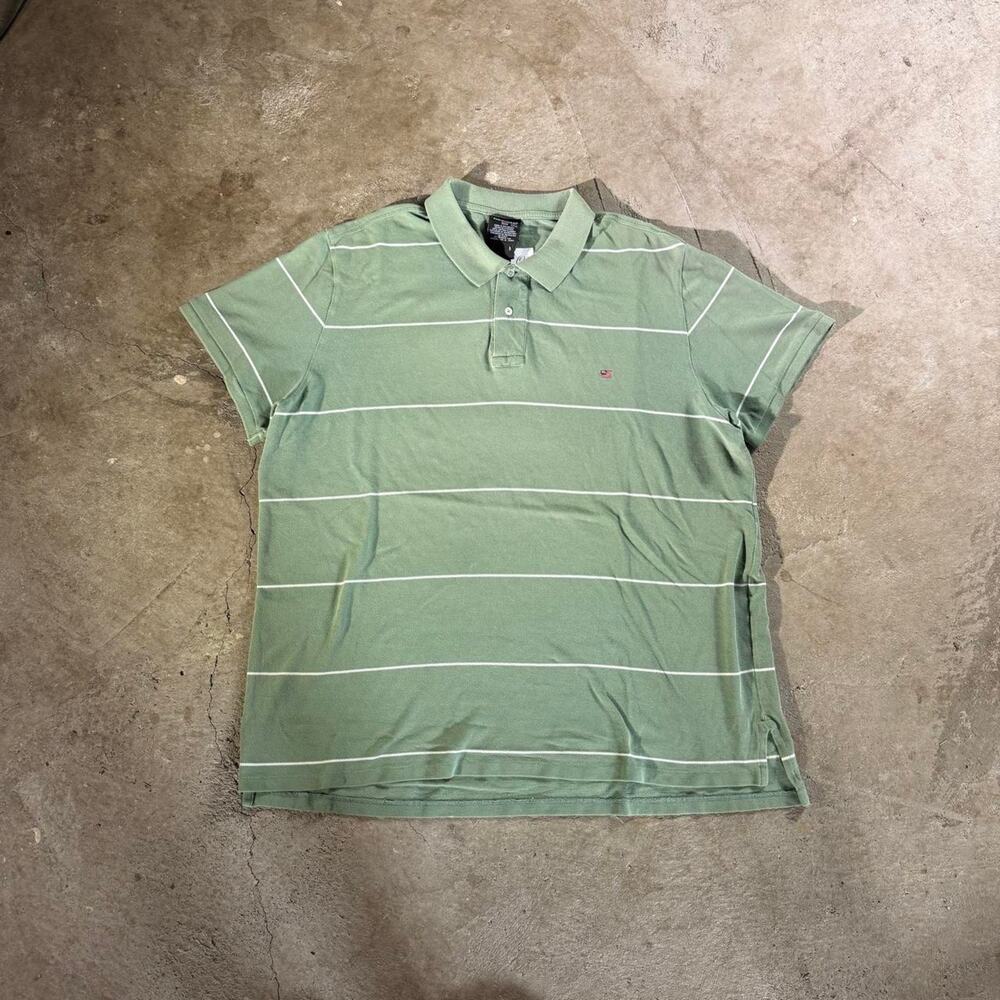 Polo Jeans Co Ralph Lauren Green with White Horizontal Stripes Cotton Polo Shirt